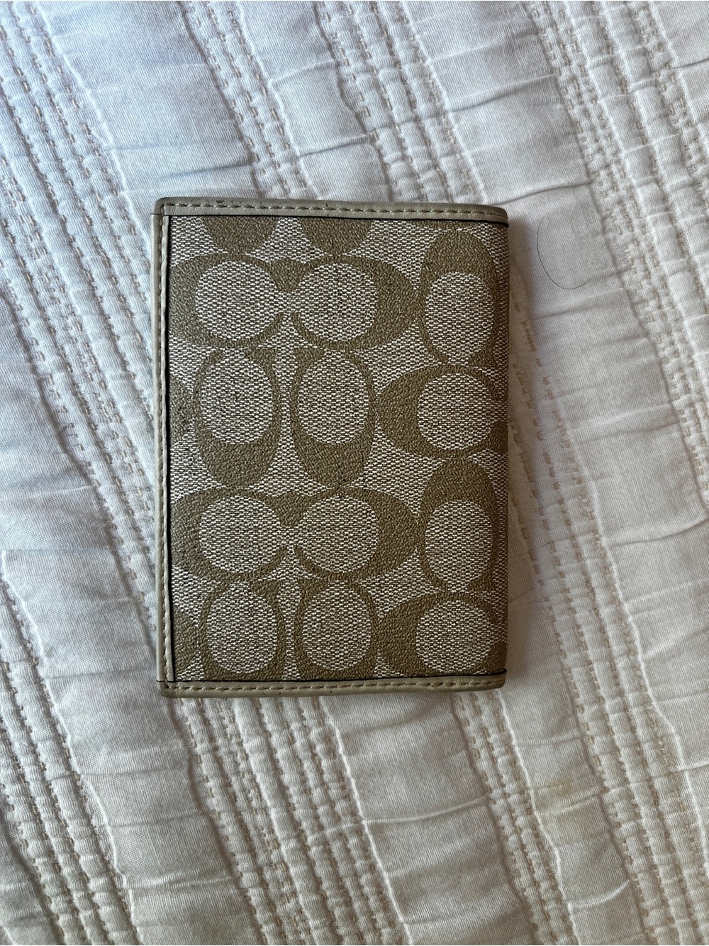 Coach Tan Signature Passport Cover with Pink and Cream Stripe - Picture 2 of 3